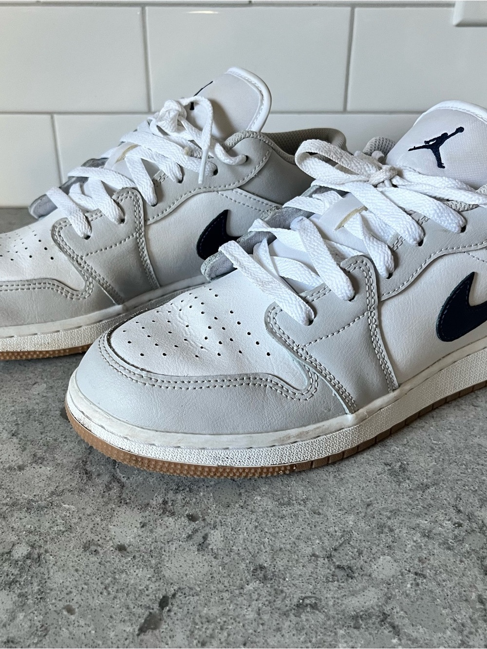 Nike Kids White Sneakers with navy Swoosh
